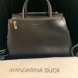 Mandarina Duck Italian Leather Black Double Handle Bag